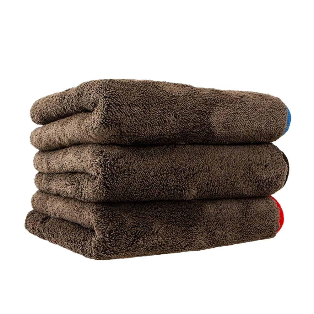 Super Plush Compostied 1200GSM Brown Microfiber Coral Fleece Towel with Cloth Hemming Edge