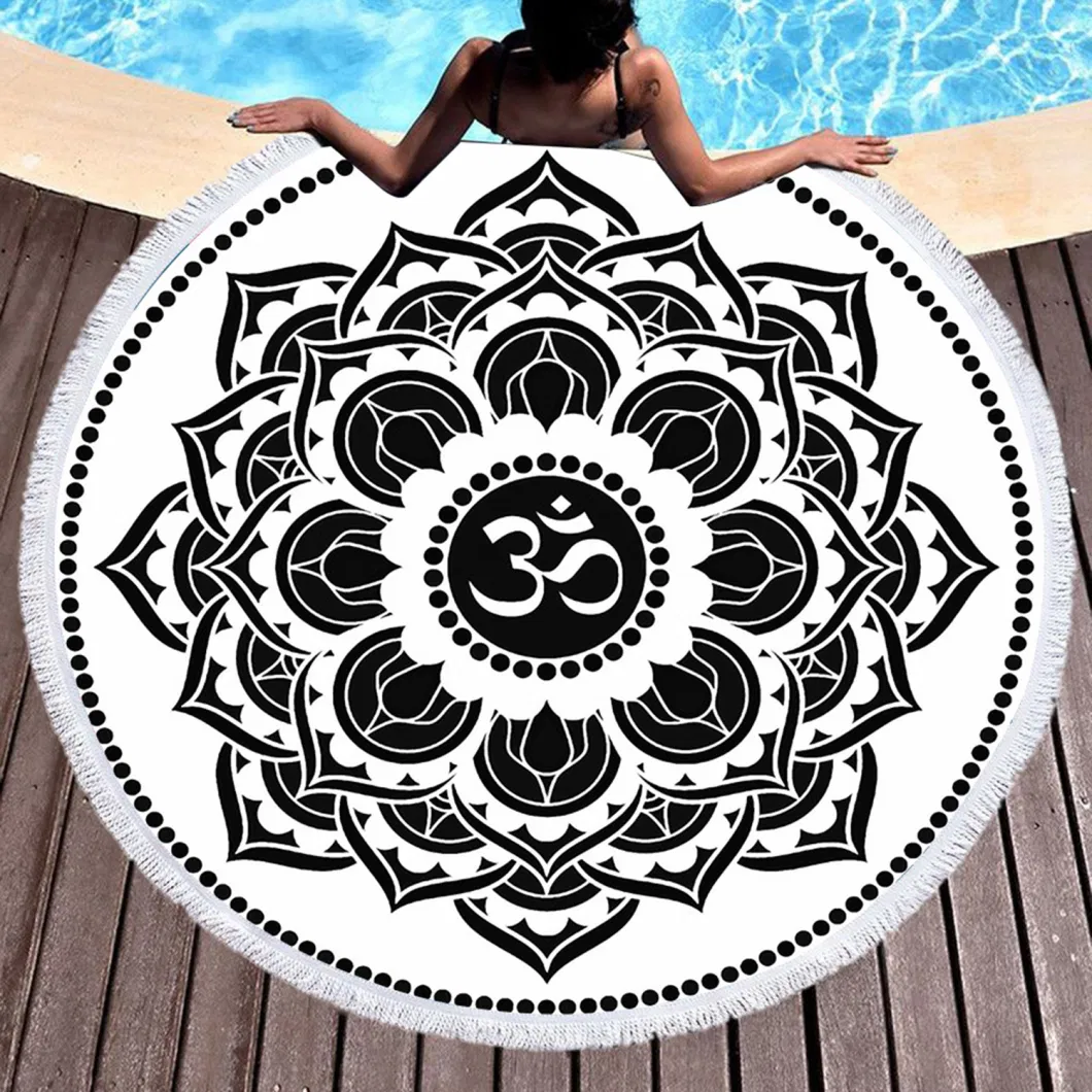 Ultra Supersoft Water Absorbent Beach Towel Blanket Round Beach Towel with Tassels