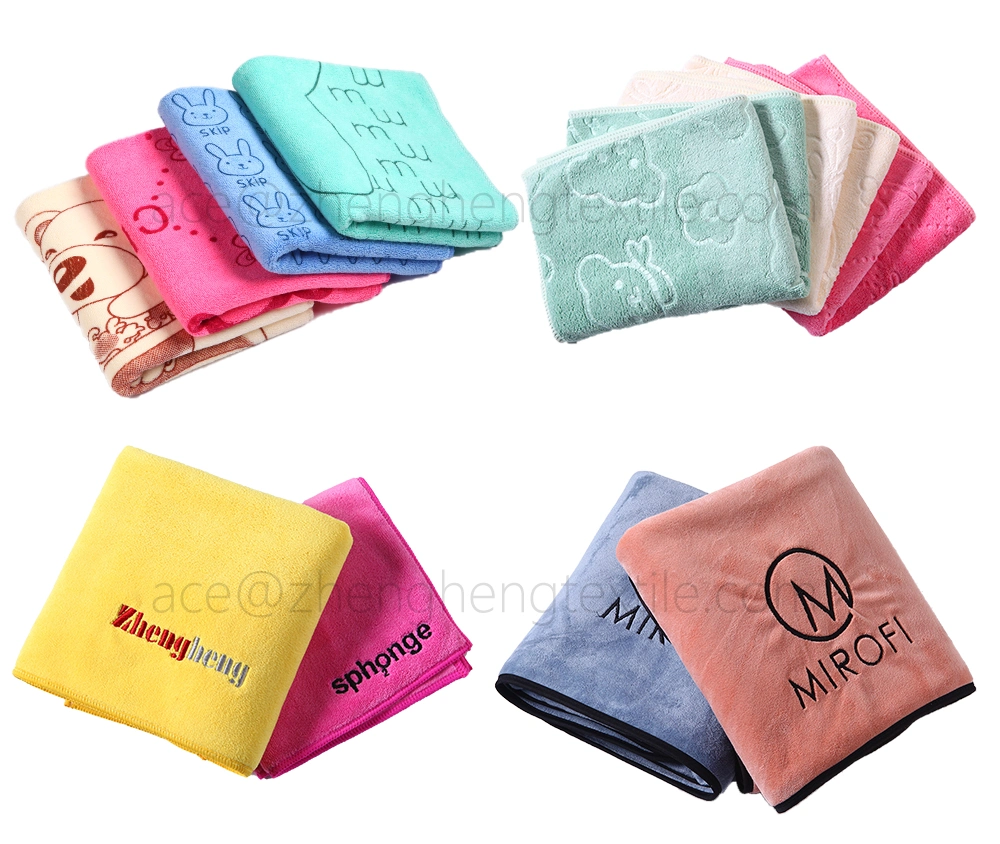 Custom Size Color Weight (300GSM-500GSM) Weft Knitting with Hair Brushed Bath Towel Hand Towel Face Towel Microfiber Hair Towel