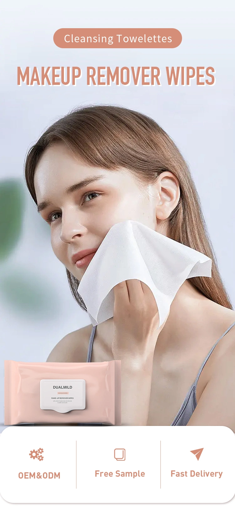 OEM Facial Best Makeup Remover Wipes Clean Towels Biodegradable Face Towel with Cotton Extract for Sensitive Skin