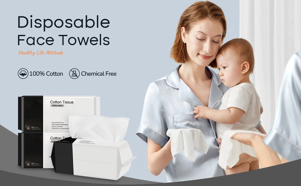 Dry and Wet Use for Sensitive Skin, Extra Thick Disposable Face Towels, Cotton Tissues, Upgraded 100% Cotton Soft Dry Wipe