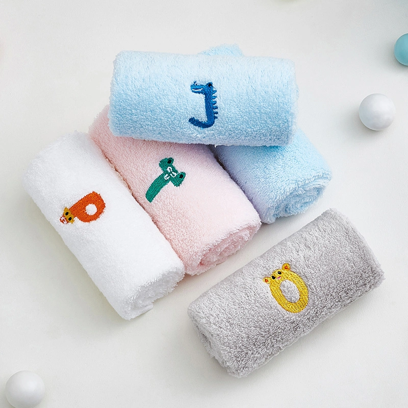 Children&prime;s Letter Embroidered Pure Cotton Face Washing Towel