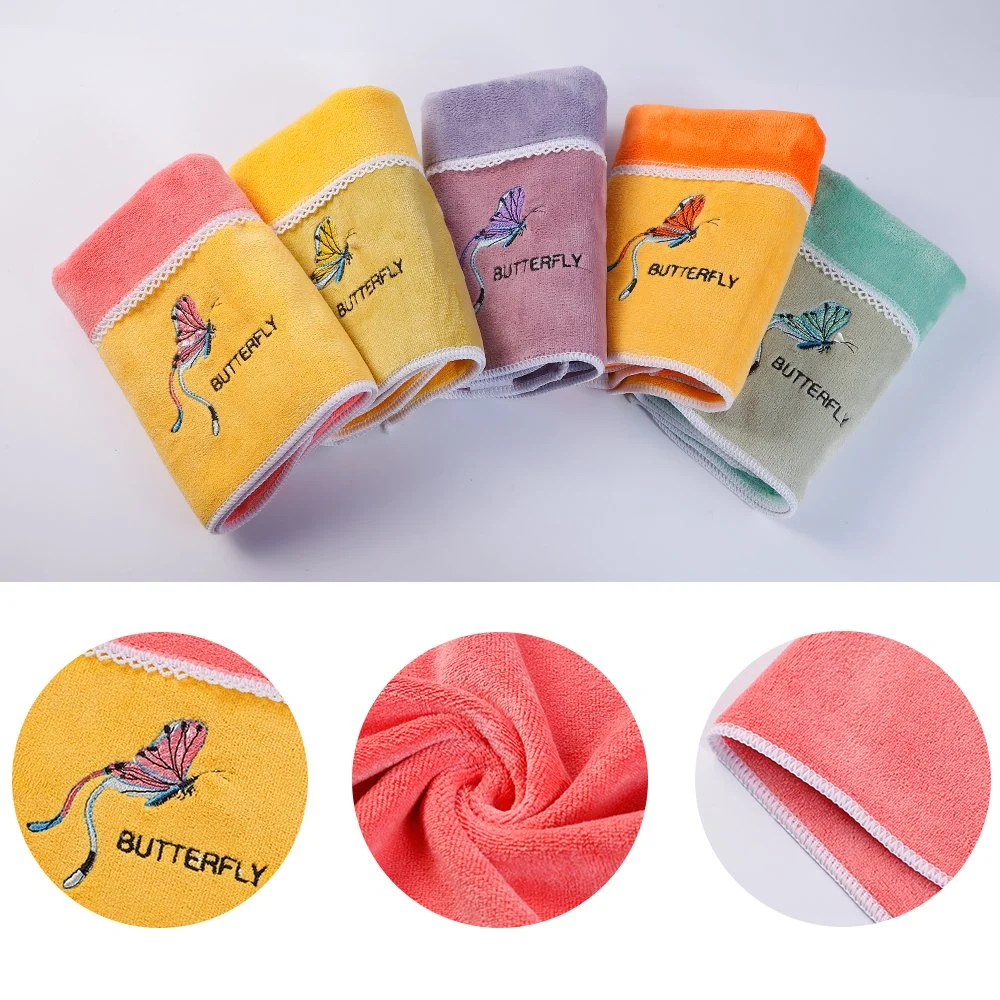 Wholesales Custom Embroidery Logo Butterfly Joining Together Microfiber Face Towel Weft Knitting Towel for Face Hair Salon and Hotel