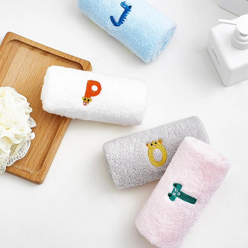 Children&prime;s Letter Embroidered Pure Cotton Face Washing Towel