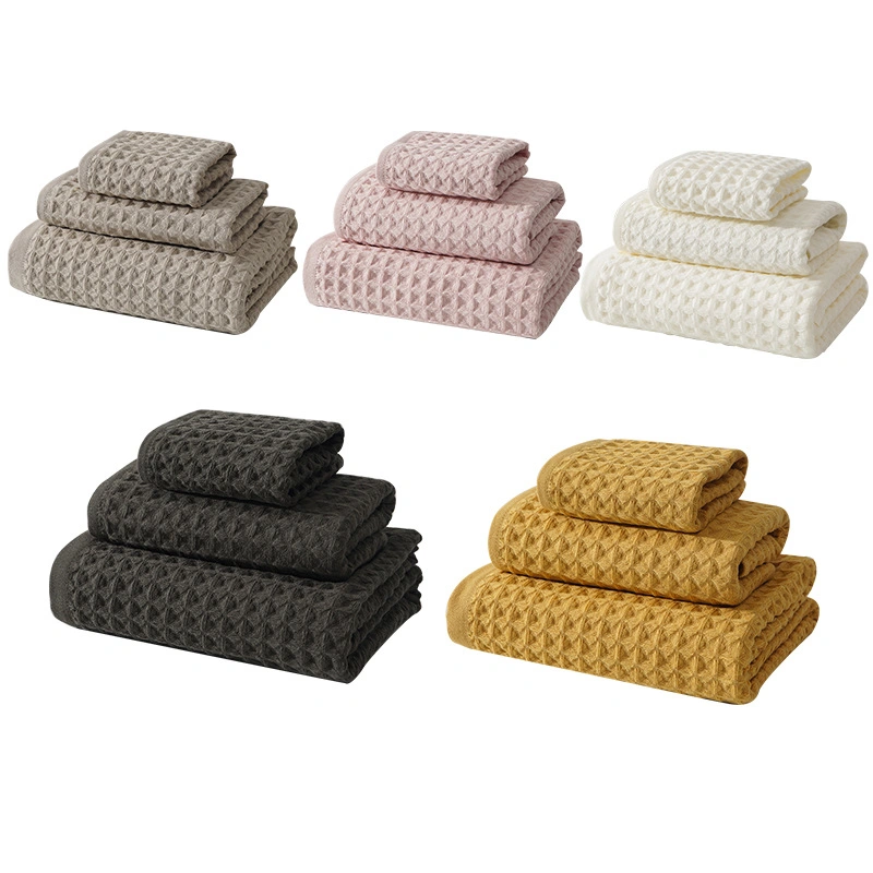 Hot Sale 3/4/6 Pieces 100% Cotton Waffle Bath Towels Set Wholesale Custom Luxury Face Hand Bath Towel Sets