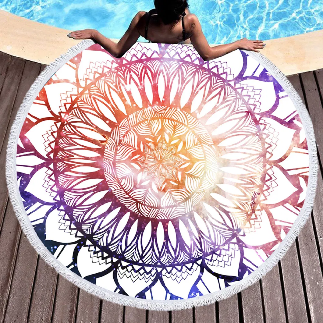 Ultra Supersoft Water Absorbent Beach Towel Blanket Round Beach Towel with Tassels