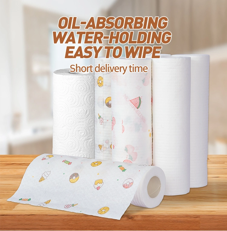 Wholesale 50 Sheets Roll Pack Printed Disposable Household All Purpose Kitchen Dishcloth Dry and Wet Cleaning Cloths