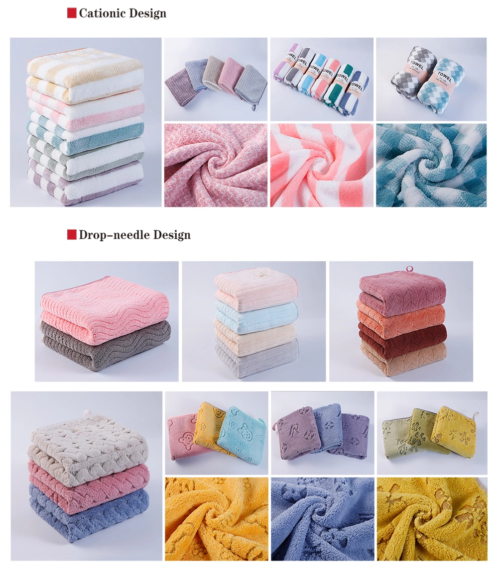 Wholesale High Quality Thick Soft Solid Dyed Towels Absorbent Bath Soft Fine Warp Knitted Coral Velvet Cation Face Hotel Bath Towel for SPA Salon