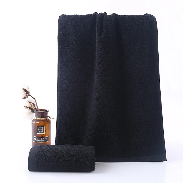 China Supplier Good Quality Thick and Soft Embroidery Logo Cotton Black Bath Towel