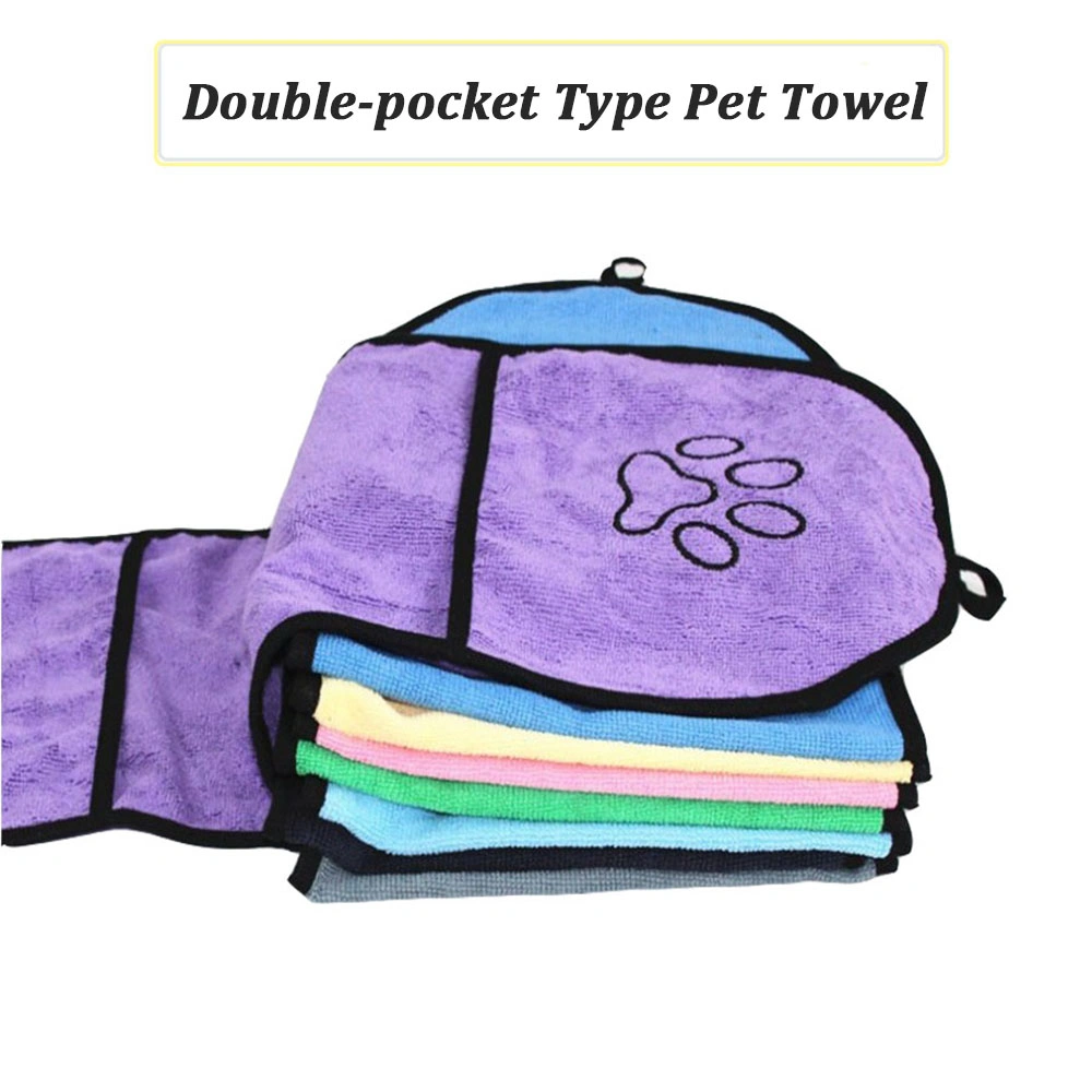 Wholesale Custom Logo Dog Paw Supper Soft Absorbent Microfiber Pockets Quick Drying Pet Bath Hand Towel