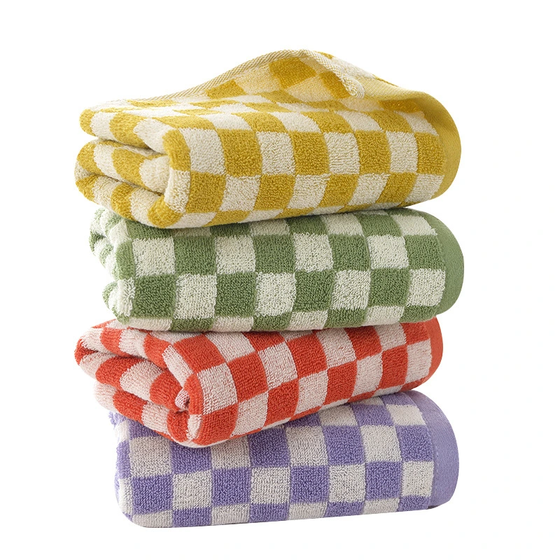 Customized Embroidered Printed Logo Towels 100% Cotton Plaid Face Bath Towels