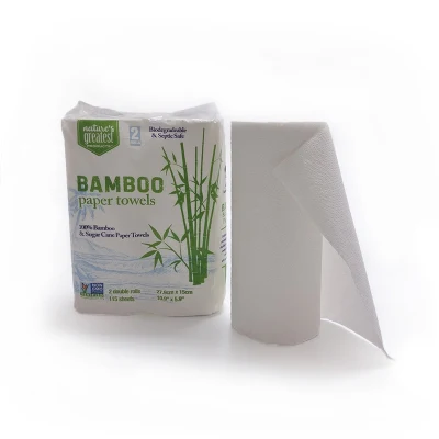 2ply 25GSM 115 hojas blancas blanquean Ecológico libre de árbol de bambú la pasta de papel toalla de papel de cocina