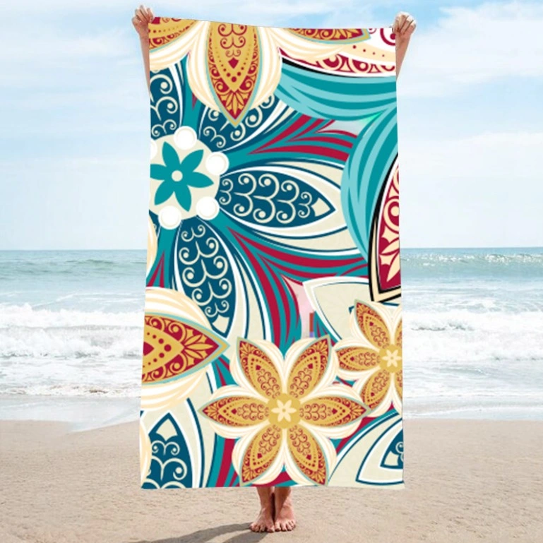 Premium Quick Dry Mandala Tropical Leaves Flowers Printed Suede Microfiber Beach Towel