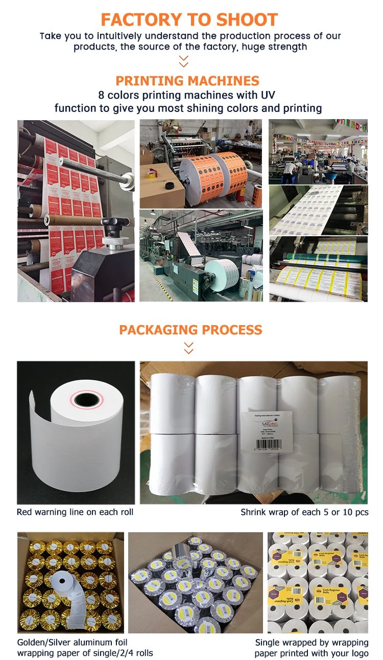 Printed Thermal Paper Roll for POS/ATM Machine (57*50mm) BPA Free Coreless 2 1/4 X 50