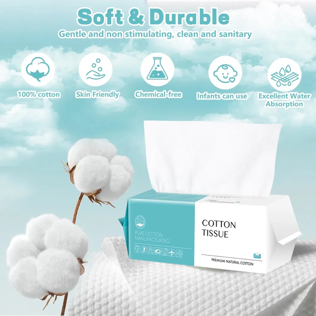 Disposable Face Towel Face Cloths for Washing Soft Cotton Dry Wipes Facial Cloths Towelettes for Washing and Drying Skincare and Makeup, 100 Count Facial Tissue