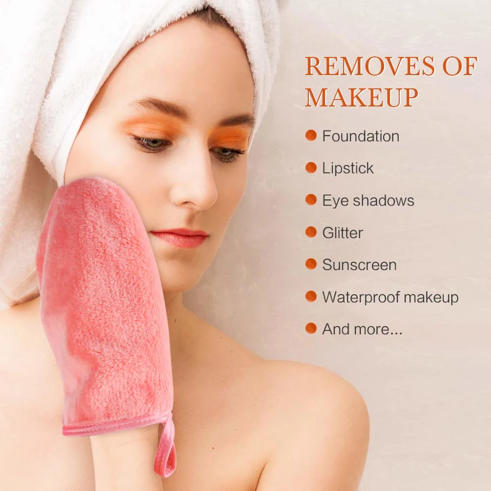 Private Label Reusable Velvet Microfiber Makeup Removal Cotton Pads Makeup Remover Cloth Gloves Eyes Face Facial Cleaning Pads Towel