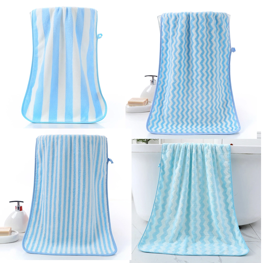 Antimicrobial Coral Fleece Fiber Absorbent Anti Bacterial Striped Bath Face Towel