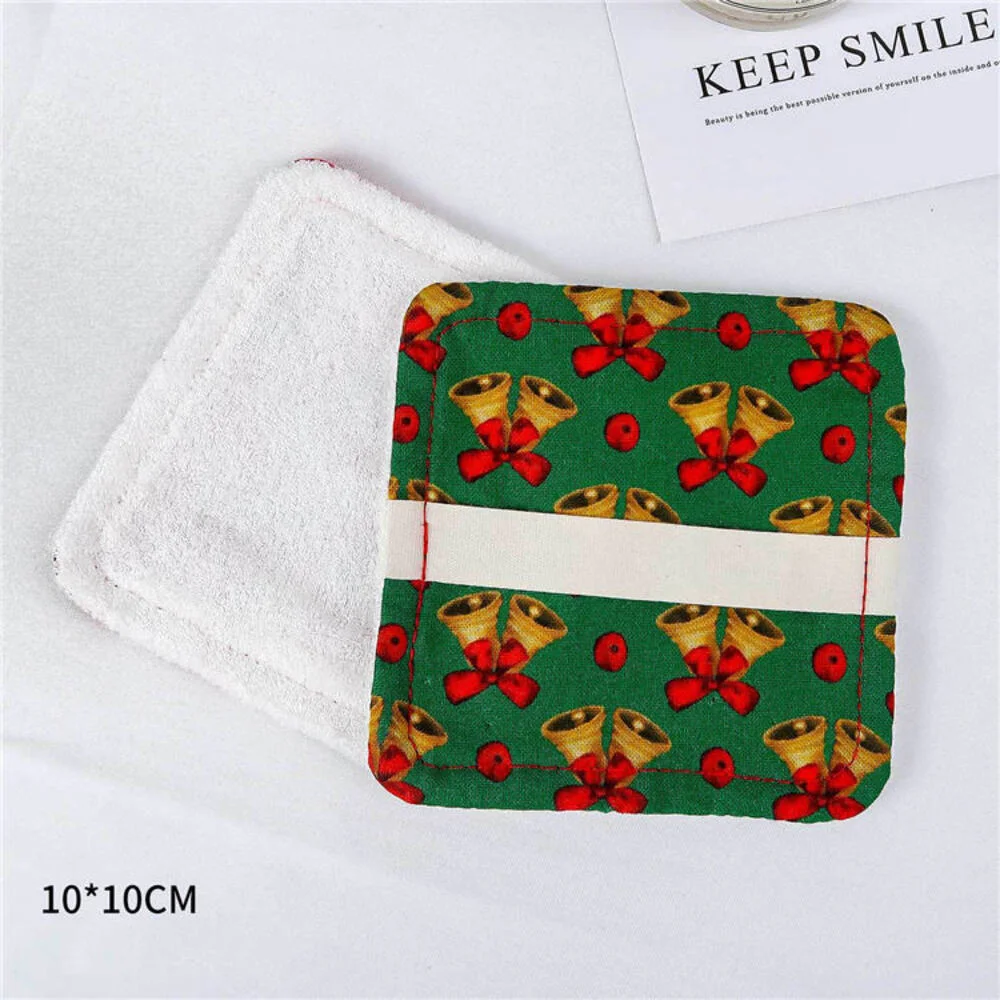 Private Label Christmas Printing Reusable Bamboo Facial Pads Makeup Remover Cloth Cotton Face Cleansing Pads Towel for All Skin Type