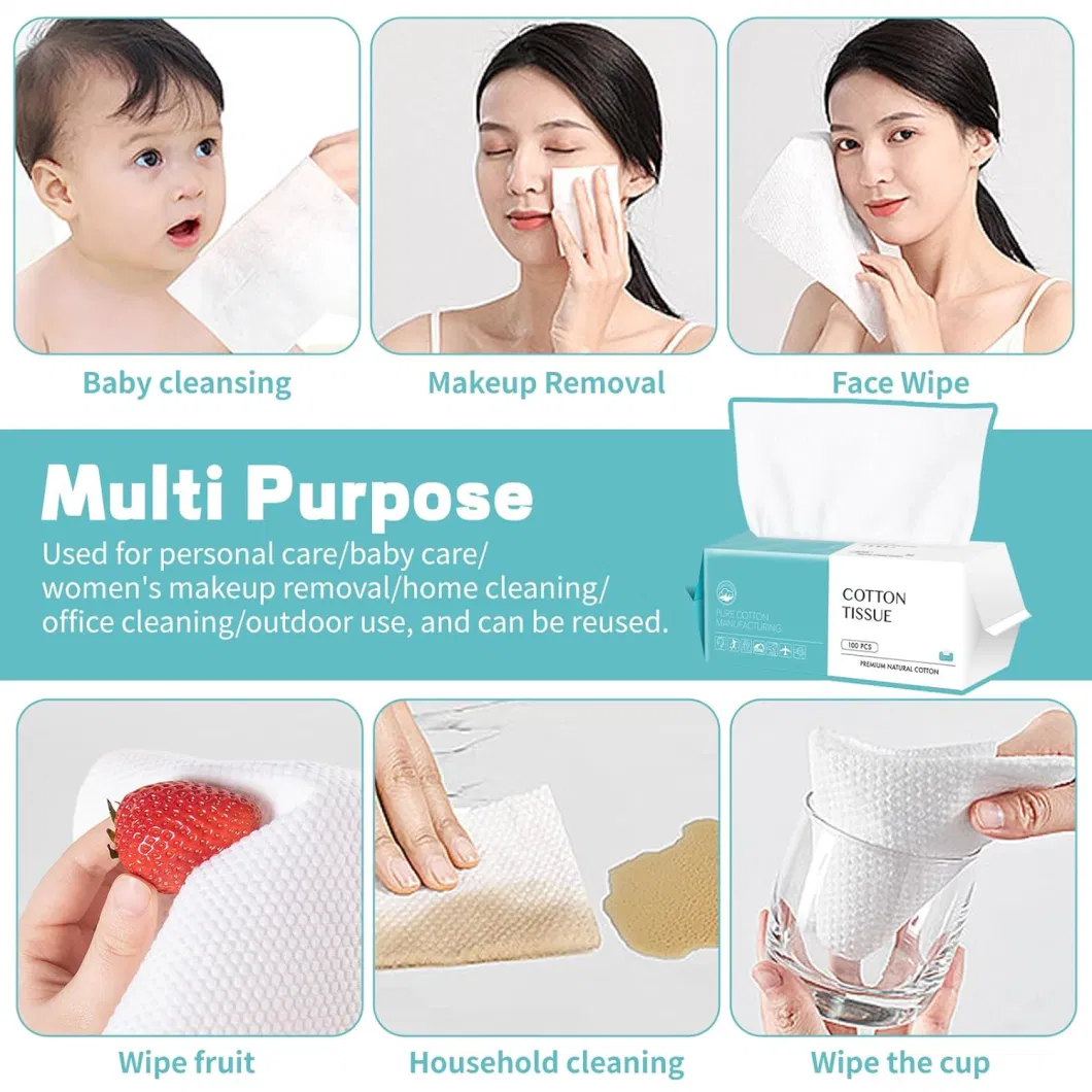 Disposable Face Towel Face Cloths for Washing Soft Cotton Dry Wipes Facial Cloths Towelettes for Washing and Drying, 100 Count Facial Tissue Skincare and Makeup