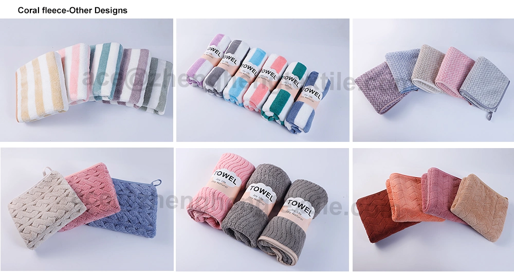 High Quality Microfiber Fabric Coral Fleece Bath Face Hand Towel Home Textile Weft Knitting Towel