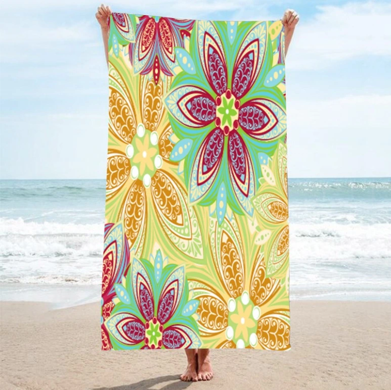 Premium Quick Dry Mandala Tropical Leaves Flowers Printed Suede Microfiber Beach Towel