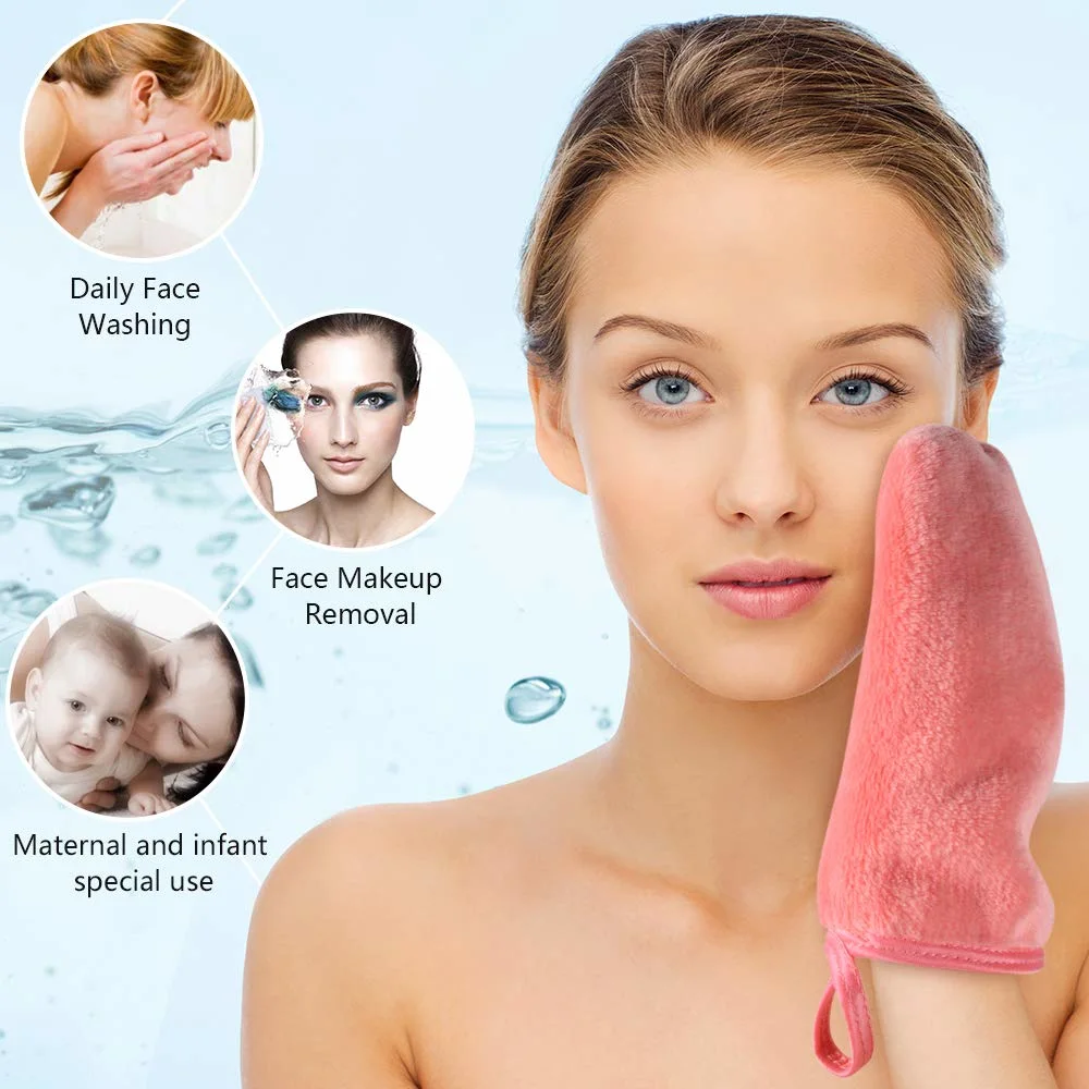 Custom Label Soft Microfiber Velvet Cotton Facial Towel Reusable Face Cleaning Makeup Remover Gloves Eco Friendly Skin Care Facial Pads
