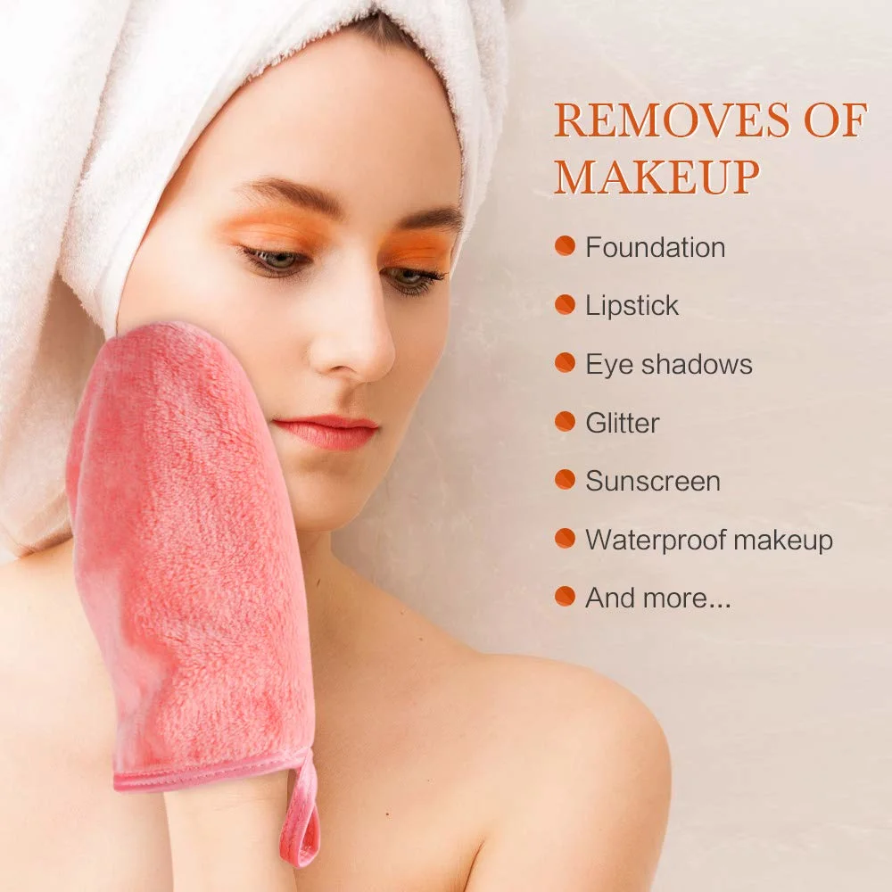 Custom Label Soft Microfiber Velvet Cotton Facial Towel Reusable Face Cleaning Makeup Remover Gloves Eco Friendly Skin Care Facial Pads