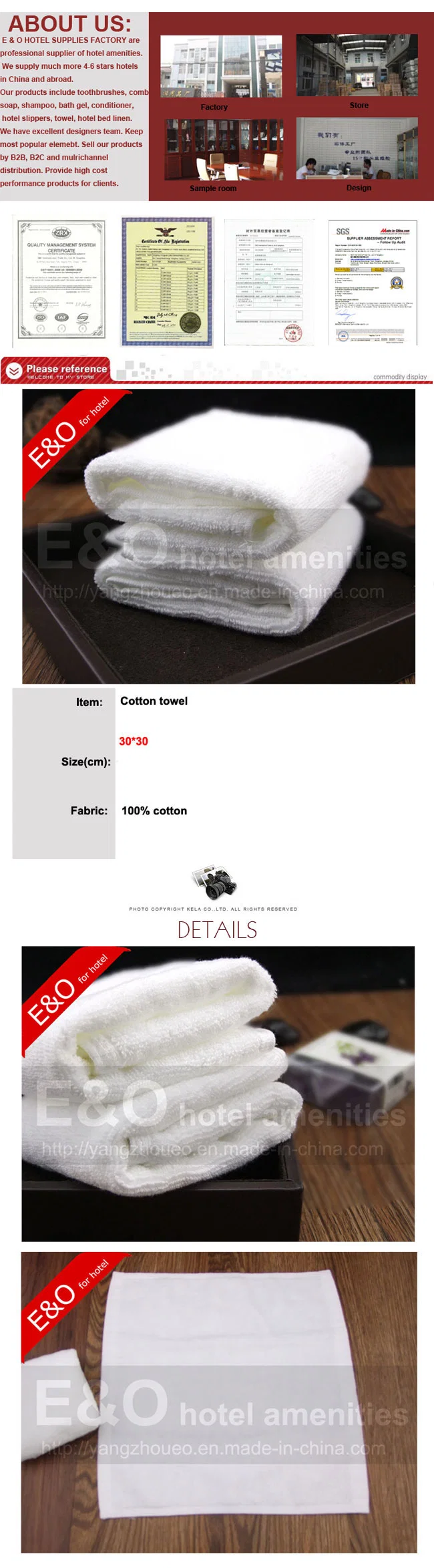 100% Cotton Hotel Small Square Face Towel 30*30cm