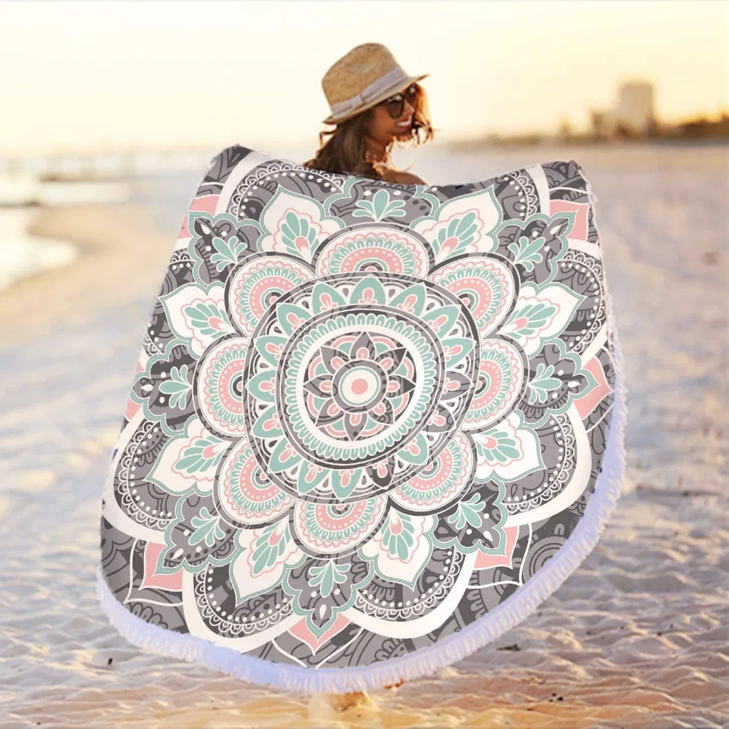 Hot Sale Microfiber Soft Sand Free Large Water Absorbent Round Beach Towel