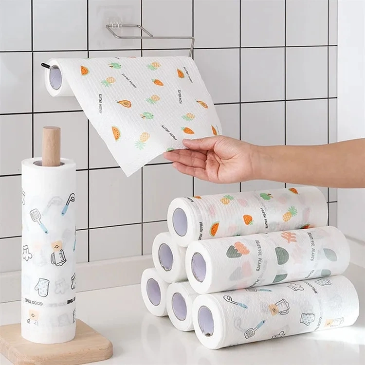 Kitchen Disposable Lazy Dishcloth Thickened Washable Printing Dry and Wet Dual-Use Clean Dishwashing Oil - Free Cleaning Cloth