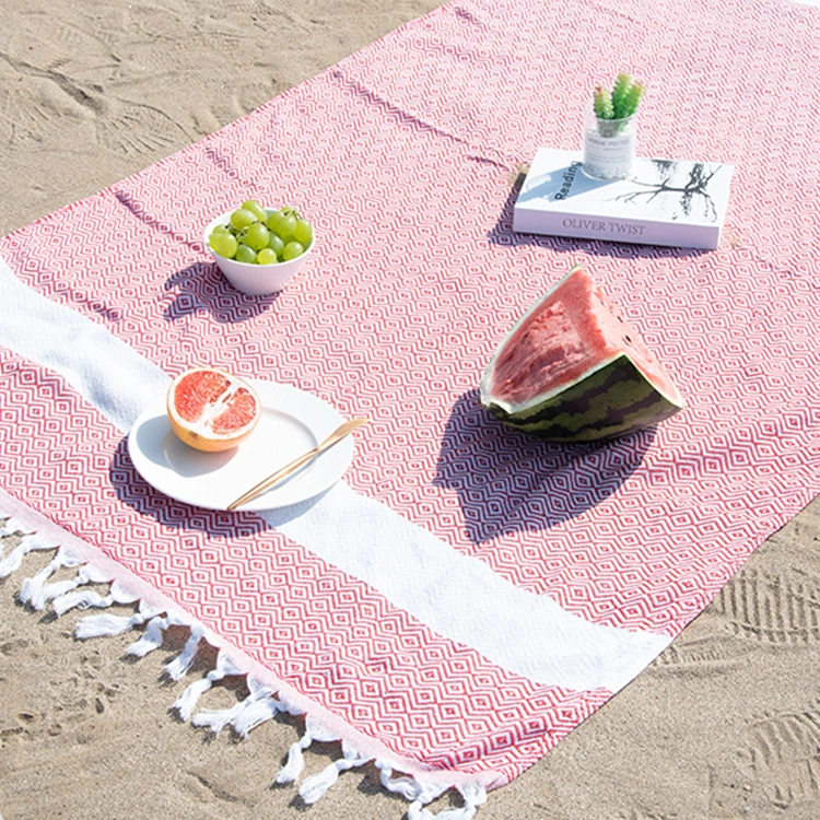 Sand Proof Towels Beach 100% Cotton Soft Custom Hammam Fouta Turkish Towel Beach Towel