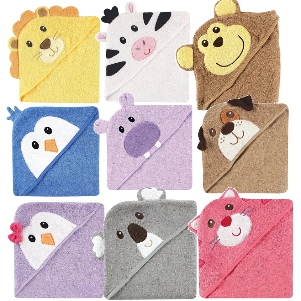 Baby Bath Towel Flannel Fleece Cartoon Animal Head Baby Hooded Poncho Towel