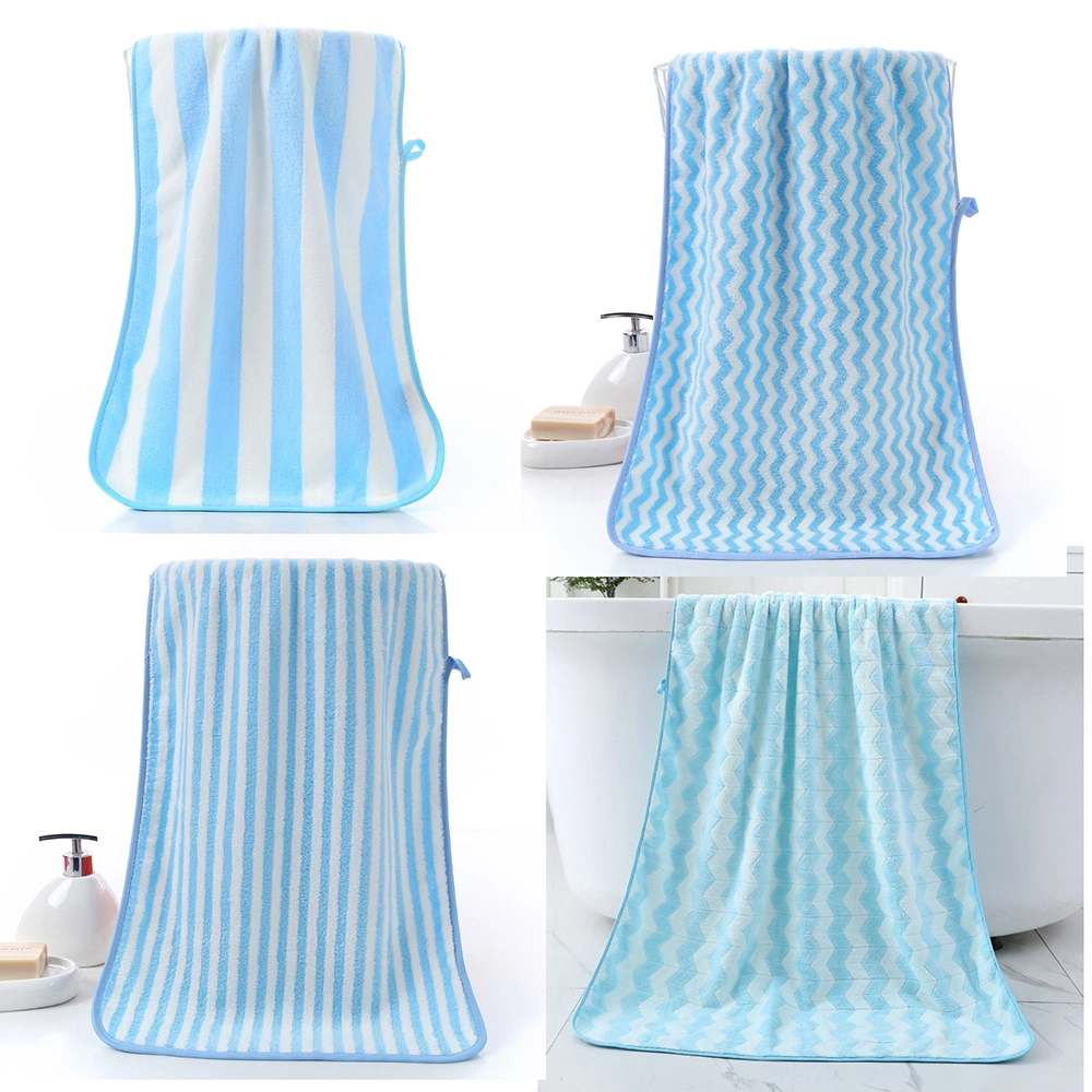 Exquisite Custom Logo Microfiber Coral Fleece Color Stripe Bath Hand Facial Towel Set