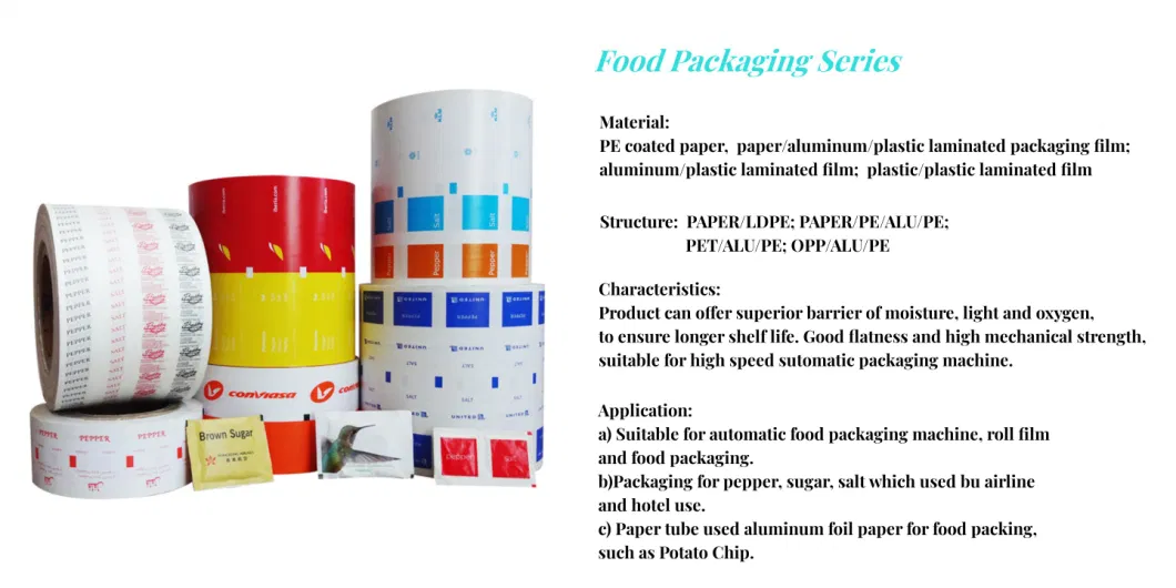 Wholesale Customized Design Size PE Coated Paper Roll for Salt Sugar Pepper Sachet Packaging