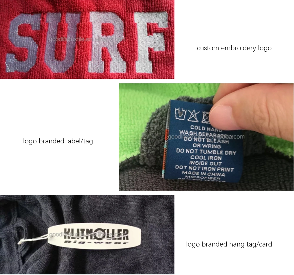 Wholesale Custom Logo 2 Toned Color 100% Cotton Microfiber Adult Beach Surf Hooded Poncho Towel