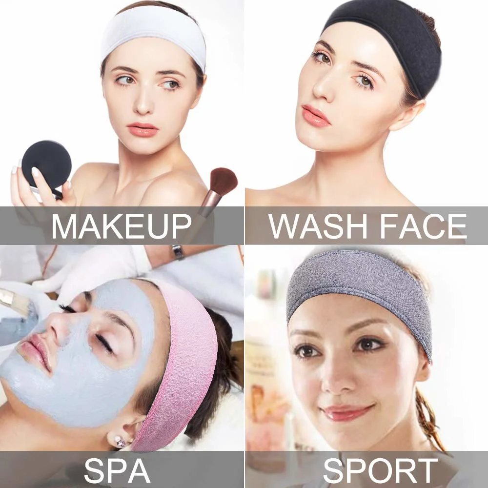 SPA Facial Headband Adjustable Makeup Head Wrap with Magic Tape, Sweat Hair Towel for Sport, Face Wash and Shower