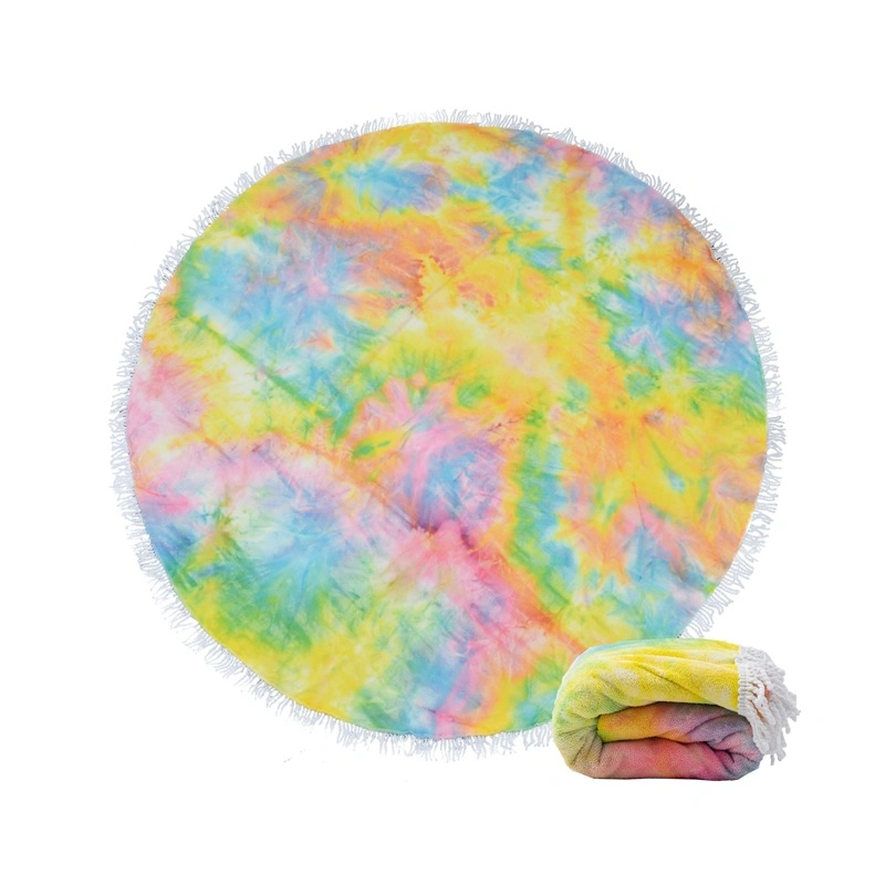 Multi-Purpose Hot Selling Tie-Dye Wholesale Microfiber Soft Round Beach Towel with Tassels