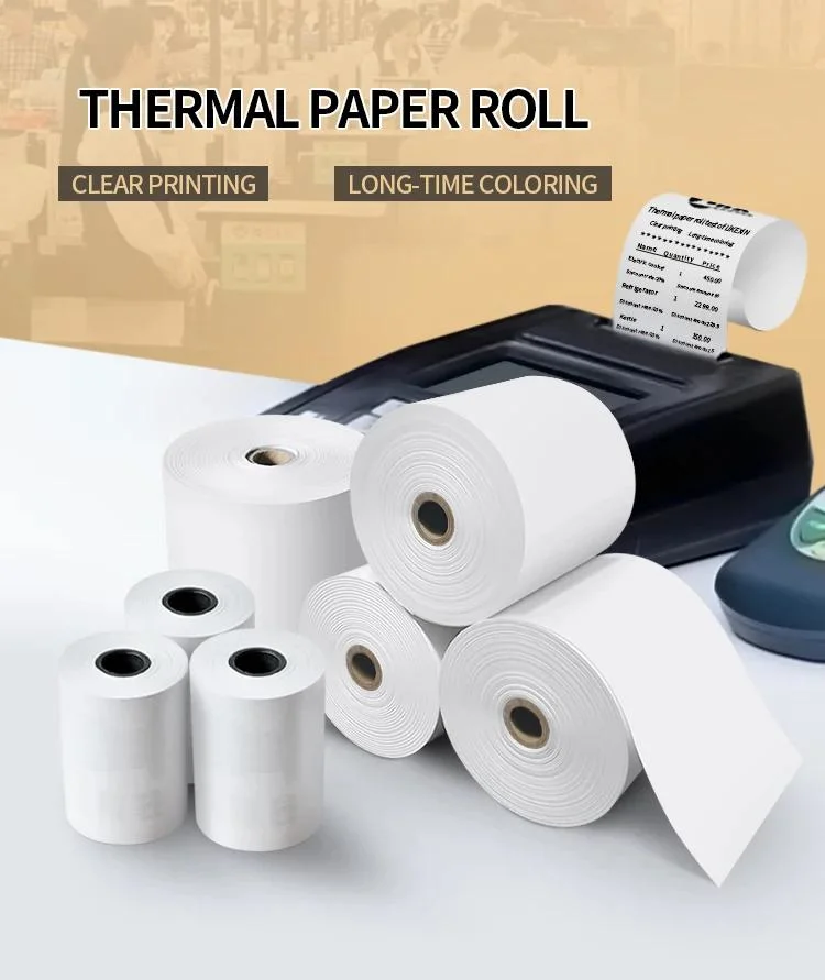 POS/Cash Register 48GSM 55GSM 60GSM 70GSM Grammage 57 mm 80mm Coreless Thermal Paper Roll