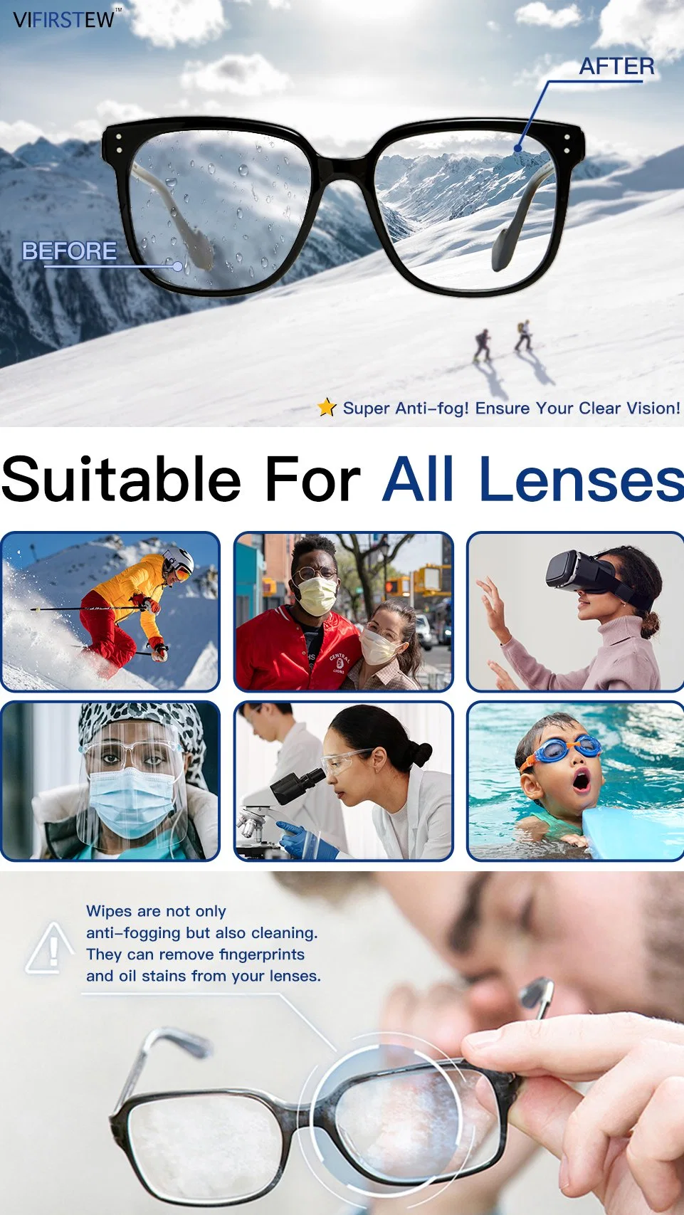 60PCS Disposable Universal Eyeglasses Cleaning Wet Tissue Anti Fog Lens Wipes for Glasses