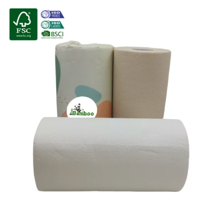 Rotolo di carta da cucina di bambù senza plastica di colore naturale/bianco ecologico