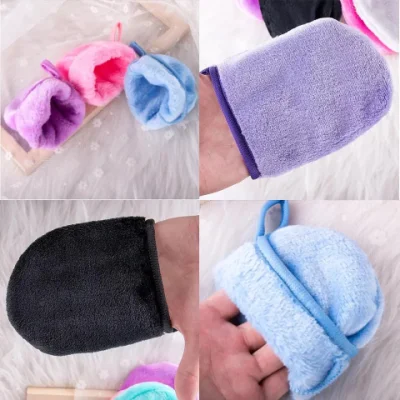 Guanti per pulizia Makeup riutilizzabili in microfibra di Corallo e modello Pocket Design Asciugamani per il lavaggio del viso Flandel