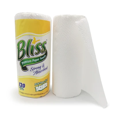 Rotolo singolo Confezione di avvolgimento in plastica a 2 veli 20GSM 120 fogli Asciugamano in carta da cucina in rotolo di carta bianca sbiancata al 100%