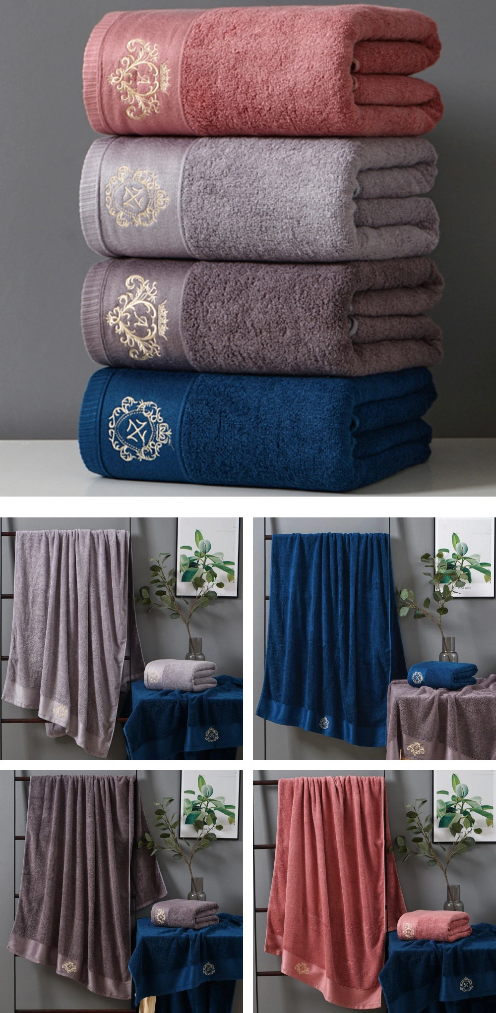 OEM/ODM 100%Cotton Household Luxury Embroidery Sport Towel Hotel SPA Quick Dry Bath Towel