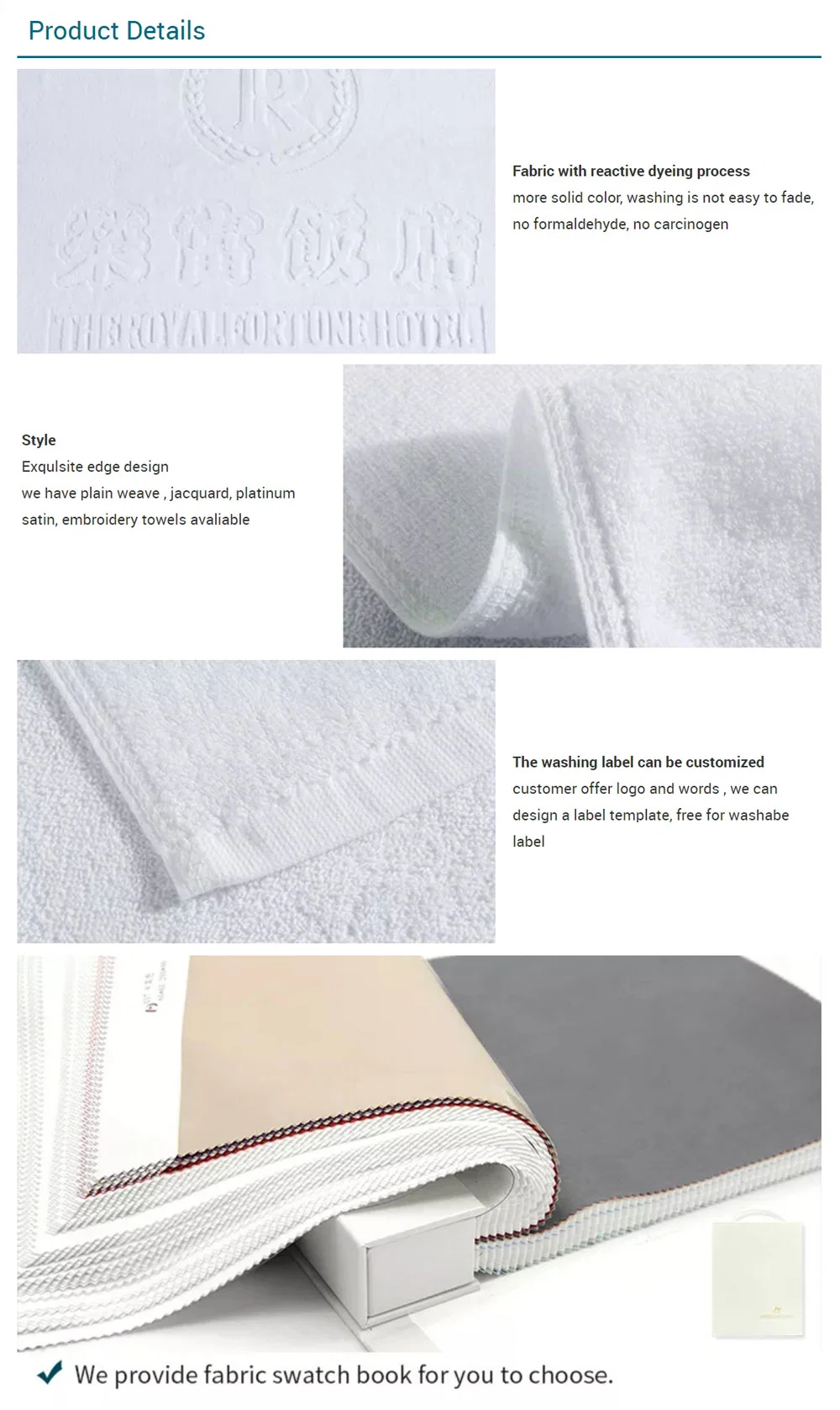 OEM/ODM 100%Cotton Household Luxury Embroidery Sport Towel Hotel SPA Quick Dry Bath Towel