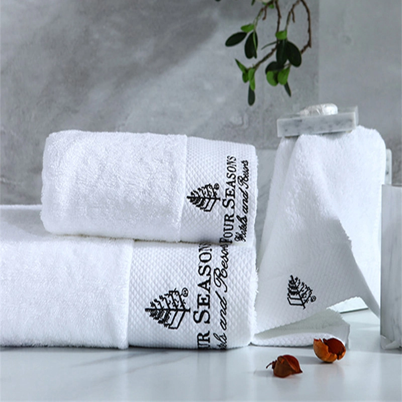 Floor 32s Jacquard Foot Custom Disposable White SPA Travel Bathroom Shower Turkish Hand Terry Face Hotel Bath Towel 100% Cotton