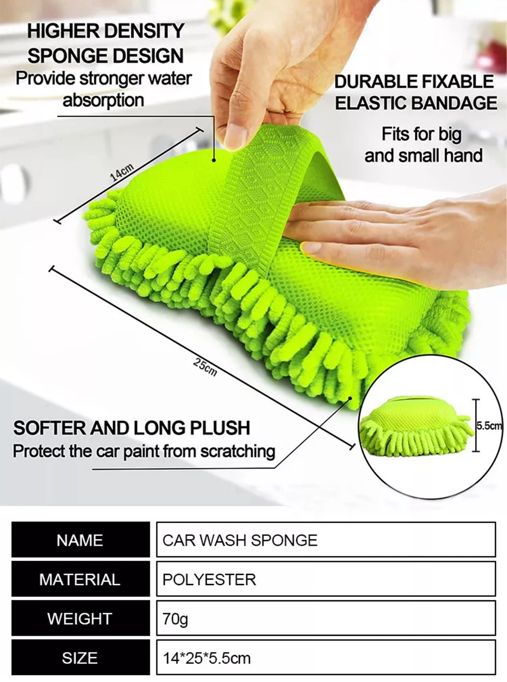 Automobile Cleaning Sponges Essential Part of Any Car Wash Kit Microfiber Chenille Car Wash Sponge, Double Sided Washing Sponge Built in Hand-Strap