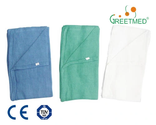 Medical Disposable O. R Cloth Towel High Quality Green Blue Face Towel 100% Cotton Plain Hospital Square Adult, Adults Greetmed