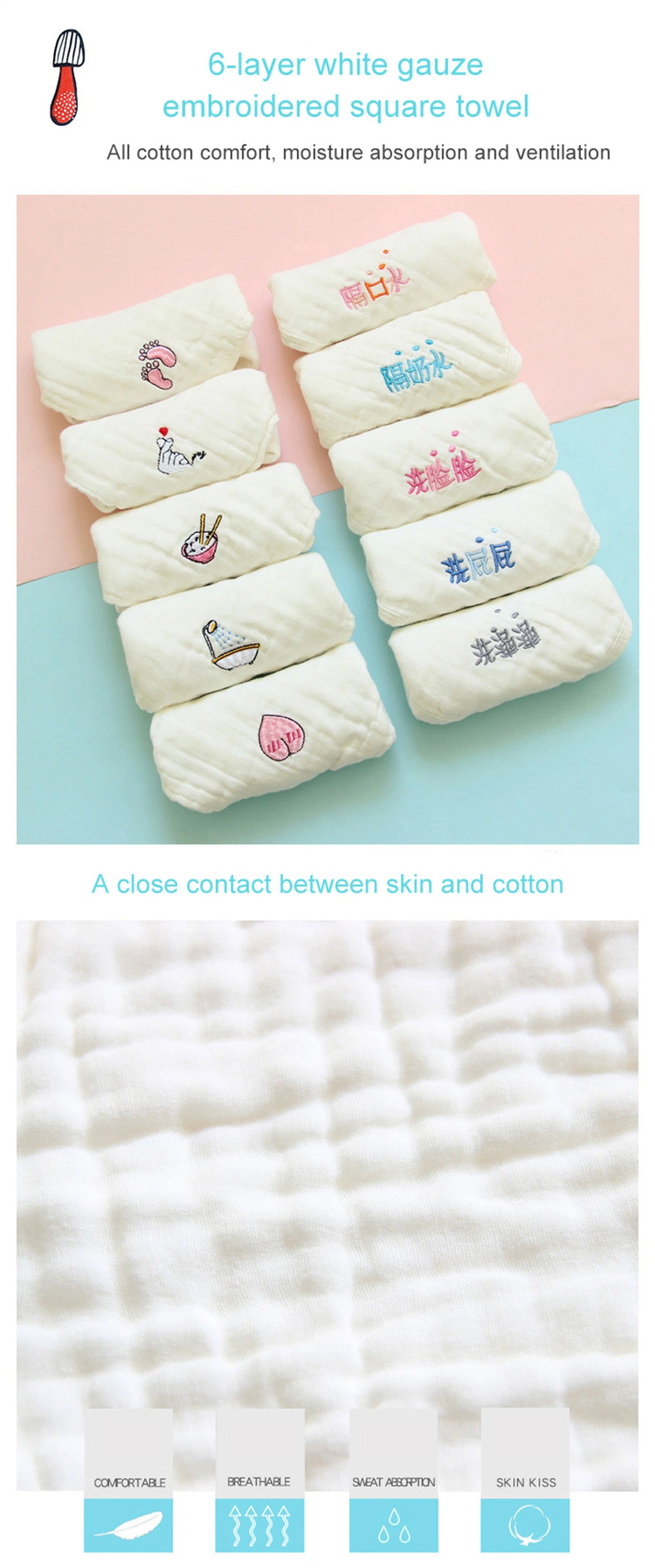 Absorbent Soft Newborn Baby Face Towel for Sensitive Skin
