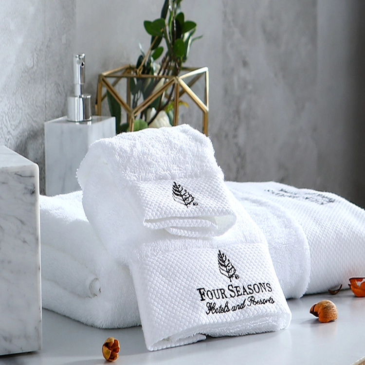 Floor 32s Jacquard Foot Custom Disposable White SPA Travel Bathroom Shower Turkish Hand Terry Face Hotel Bath Towel 100% Cotton