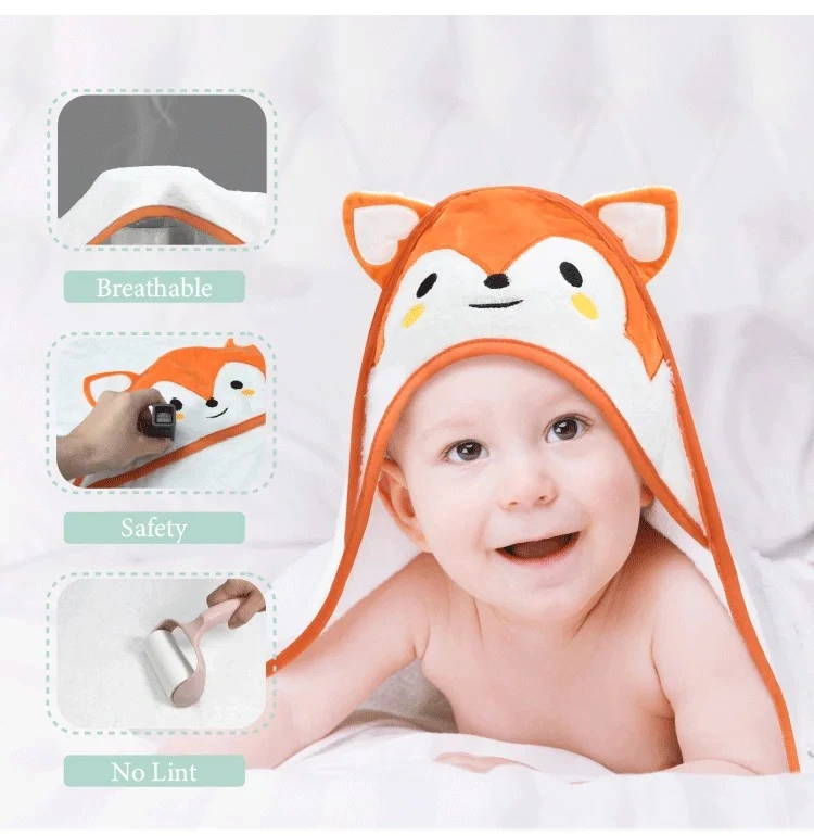 Unisex Animal Face Natural Bamboo Cotton Baby Bath Towels Hooded